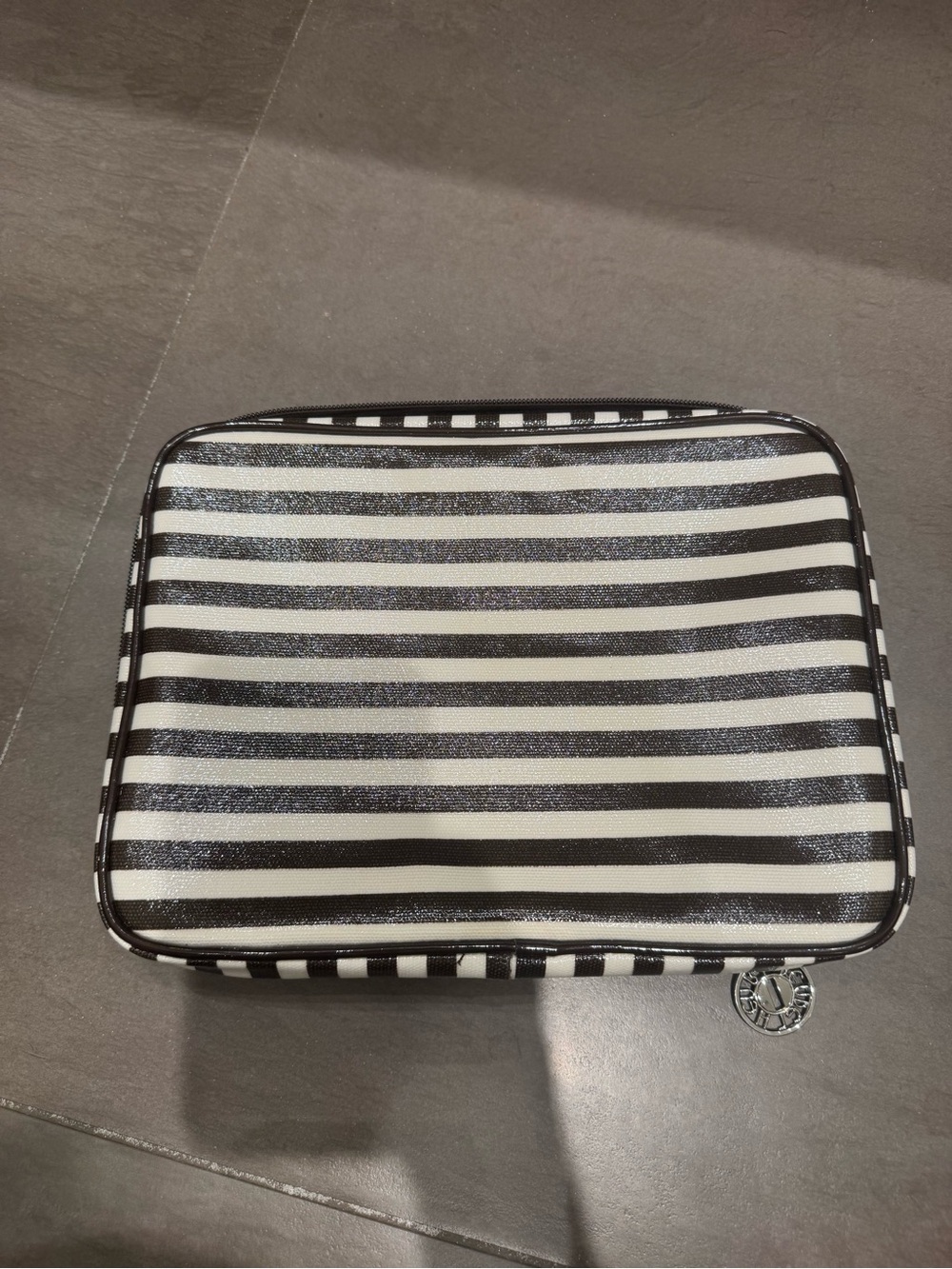 henri bendel Black and White Striped Cosmetic Case